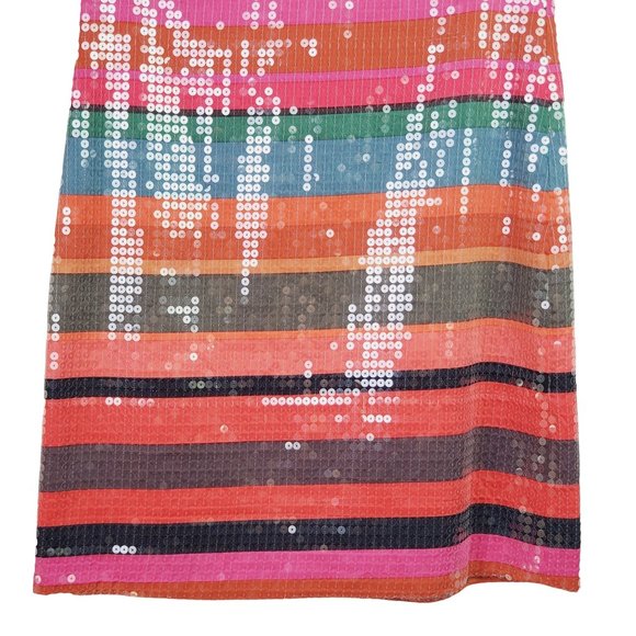 Corey Lynn Calter Round Neck Full Sequin Multi-Color Striped Shift Dress, Sz 0 - Picture 7 of 10